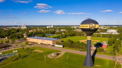 sky view of the town in perham